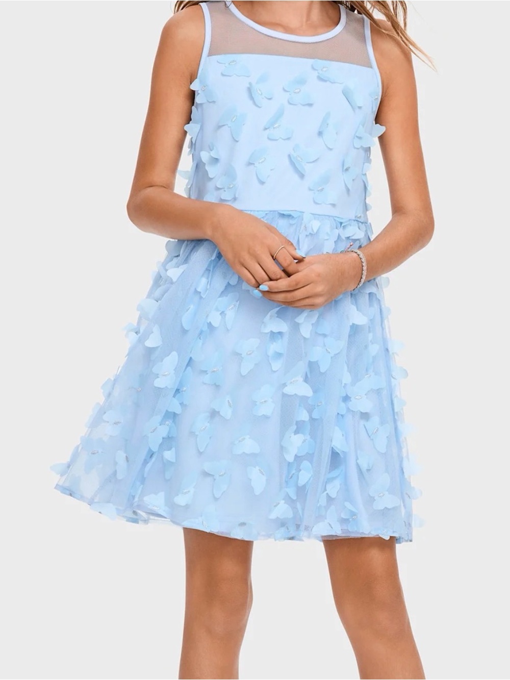 The Children's Place Light Blue Floral Butterfly Tulle Dress